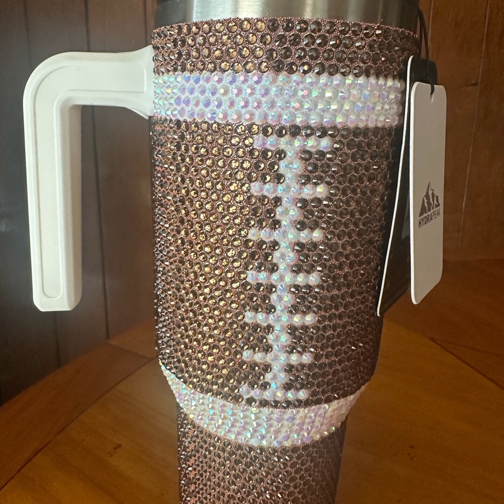 Brown Crystal Football "Blinged Out" 40 Oz. Tumbler limited edition